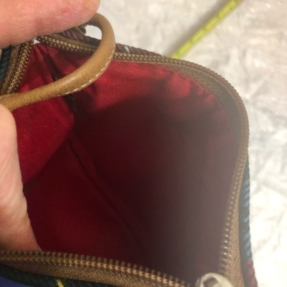 Coach red plaid and tan/brown leather wristlet bag Christmas perfect!!!